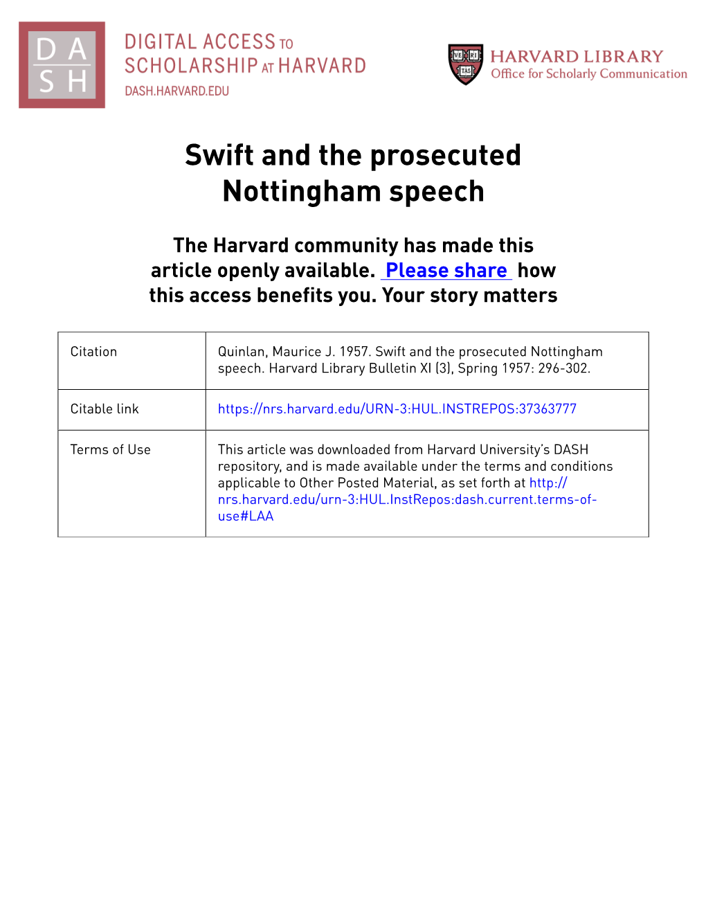 Swift and the Prosecuted Nottingham Speech