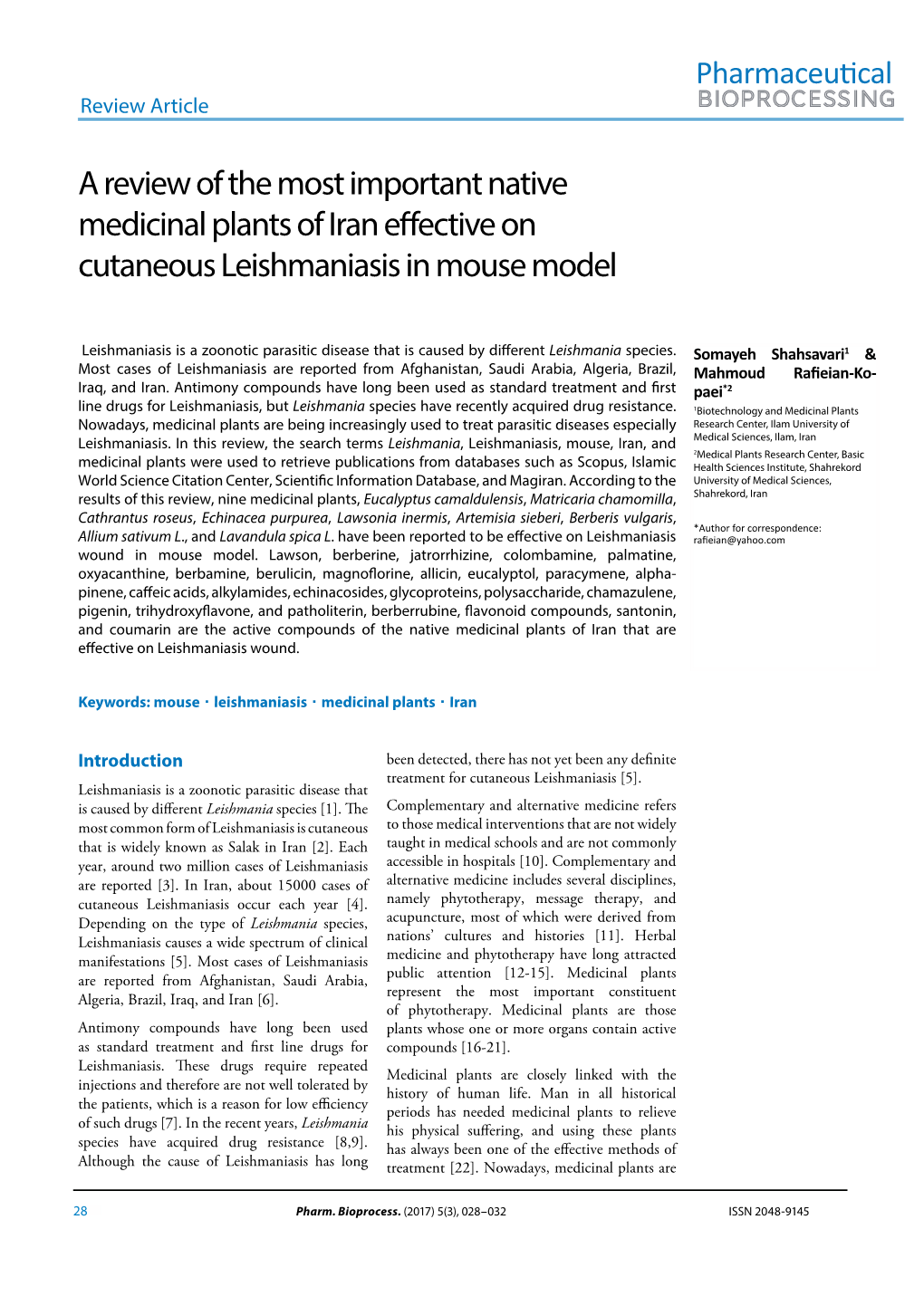 A Review of the Most Important Native Medicinal Plants of Iran Effective on Cutaneous Leishmaniasis in Mouse Model