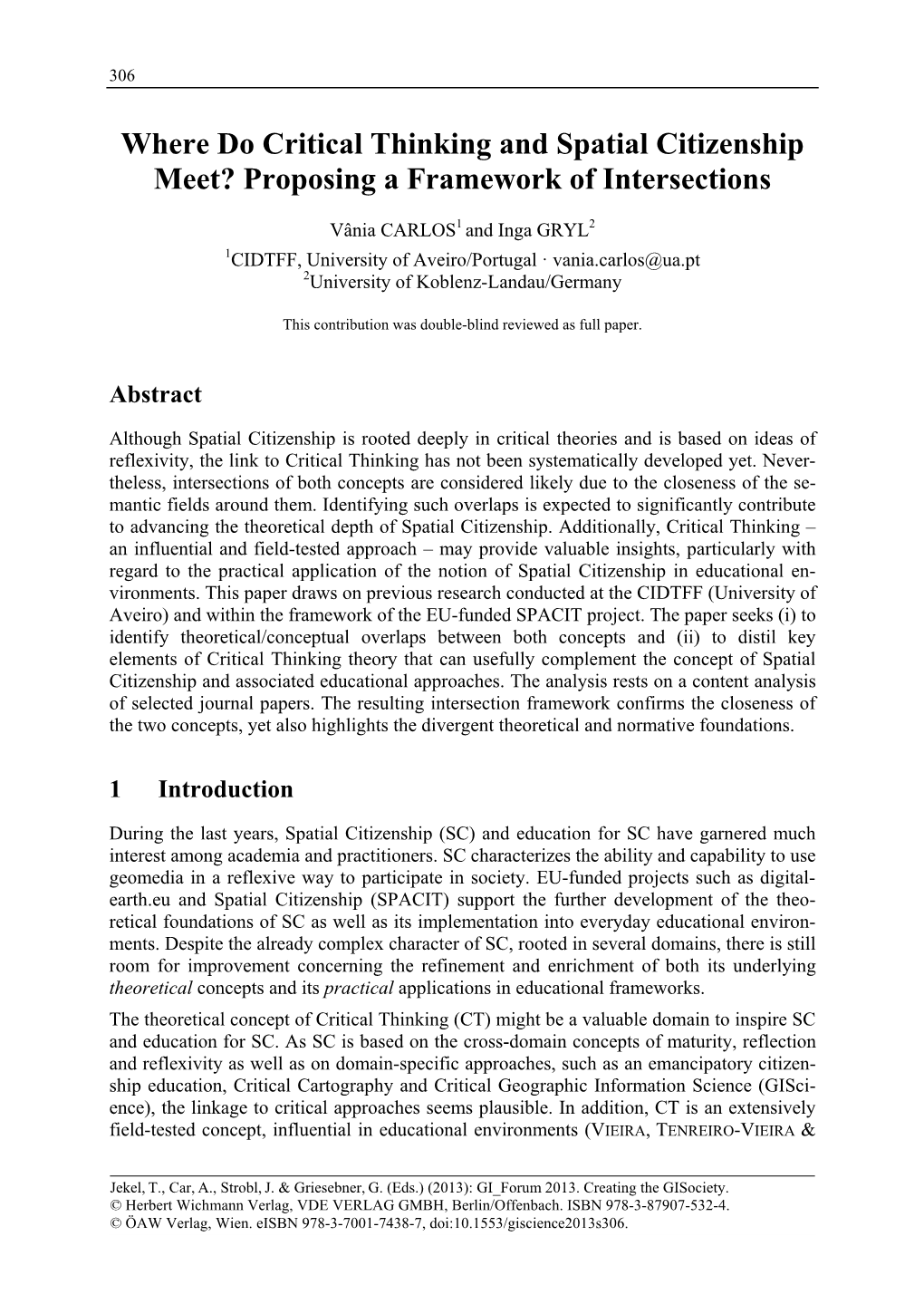 Where Do Critical Thinking and Spatial Citizenship Meet? Proposing a Framework of Intersections