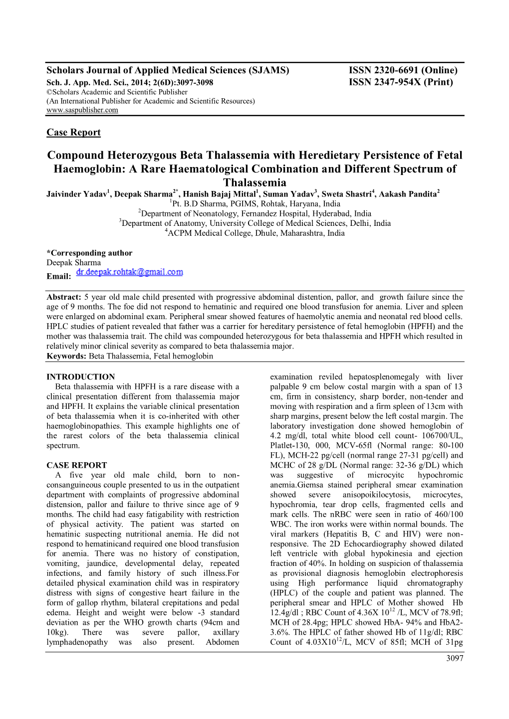 Compound Heterozygous Beta Thalassemia With