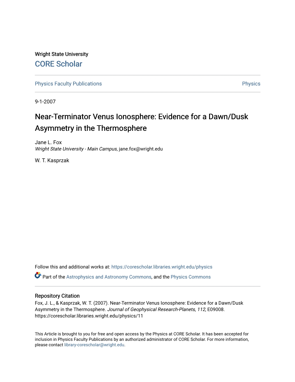 Near-Terminator Venus Ionosphere: Evidence for a Dawn/Dusk Asymmetry in the Thermosphere