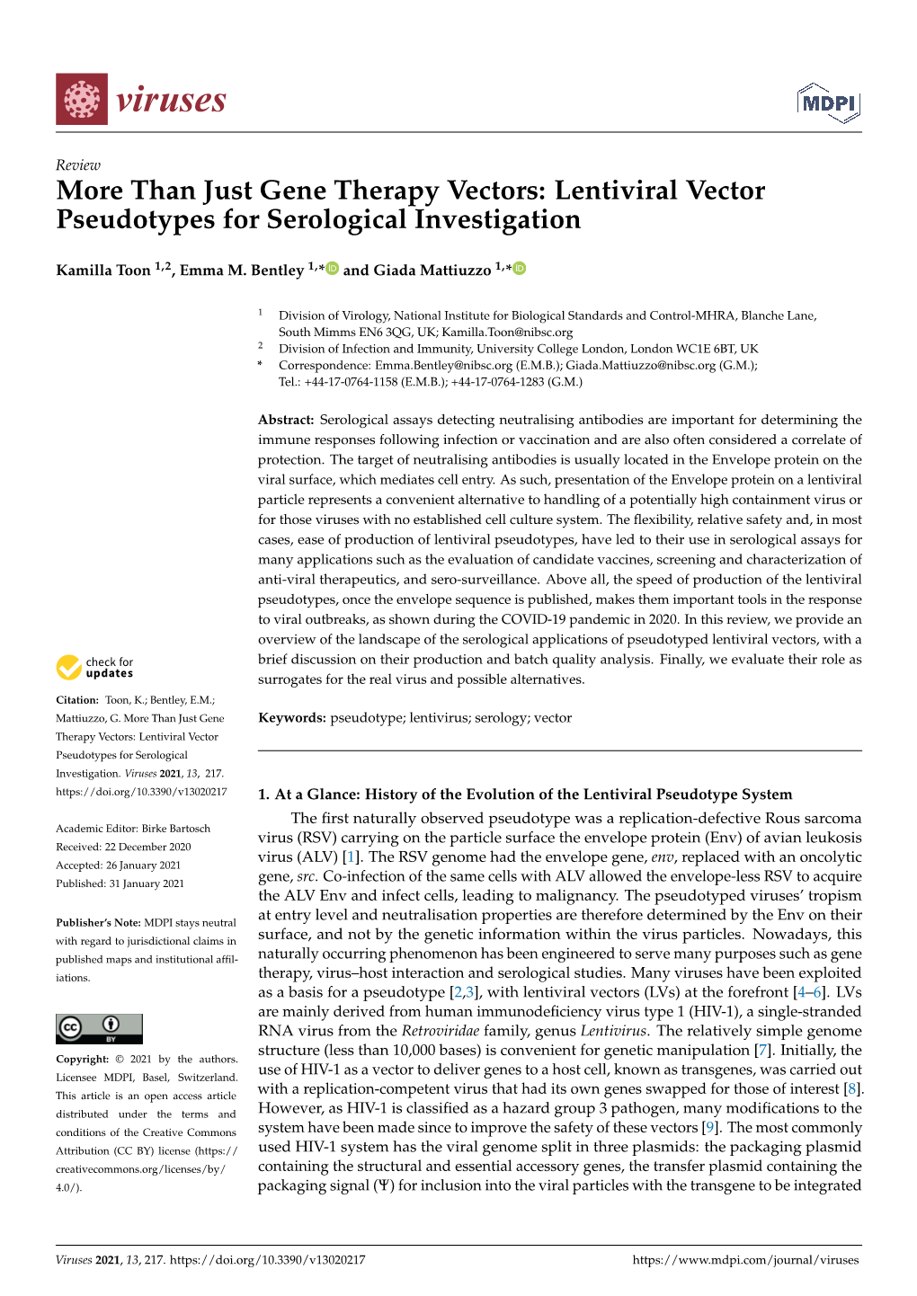 More Than Just Gene Therapy Vectors: Lentiviral Vector Pseudotypes for Serological Investigation