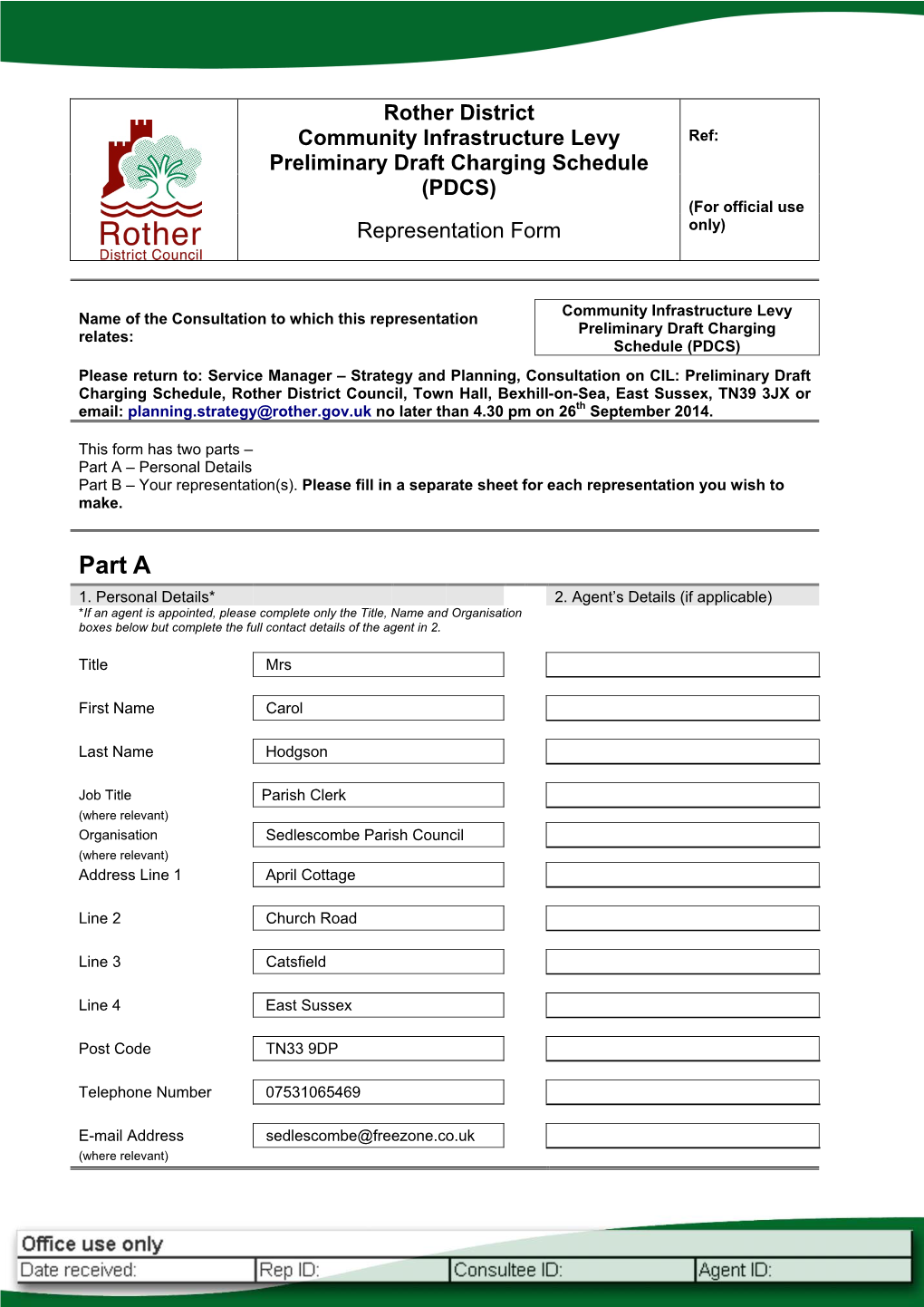 Model Representation Form for Development Plan Documents