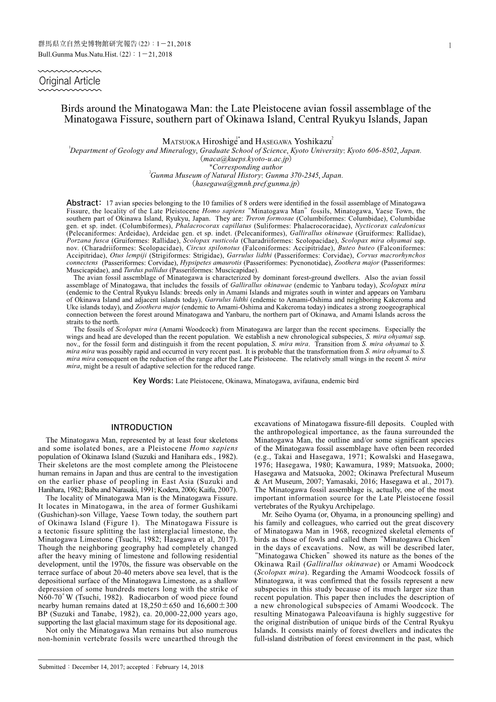 Birds Around the Minatogawa Man: the Late Pleistocene Avian Fossil