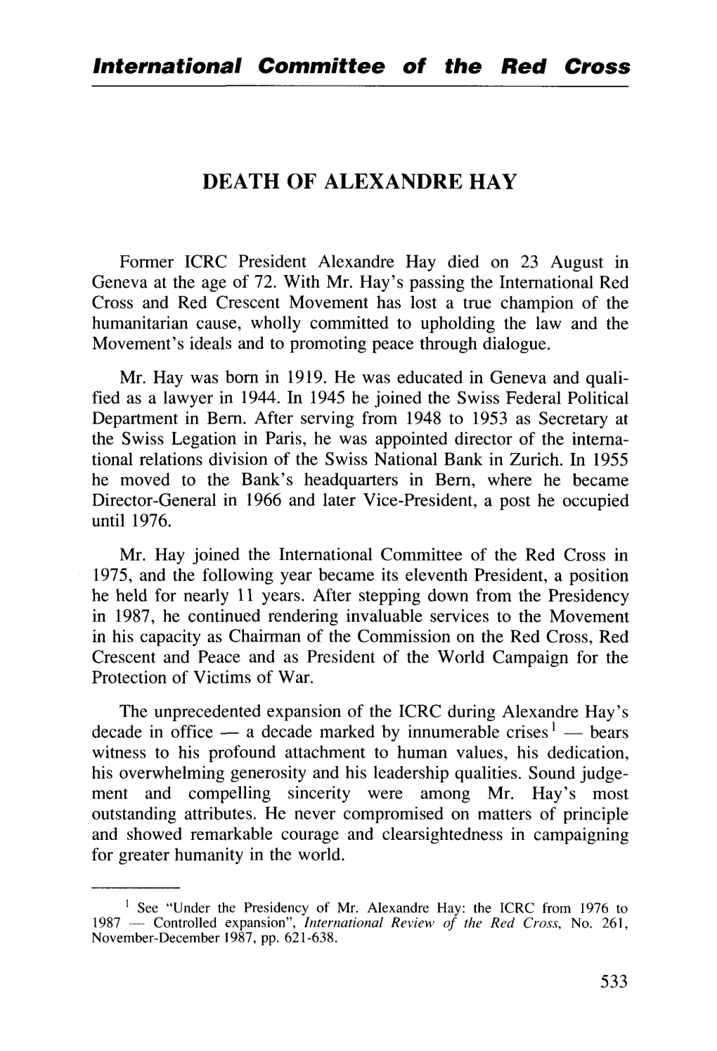 Death of Alexandre Hay