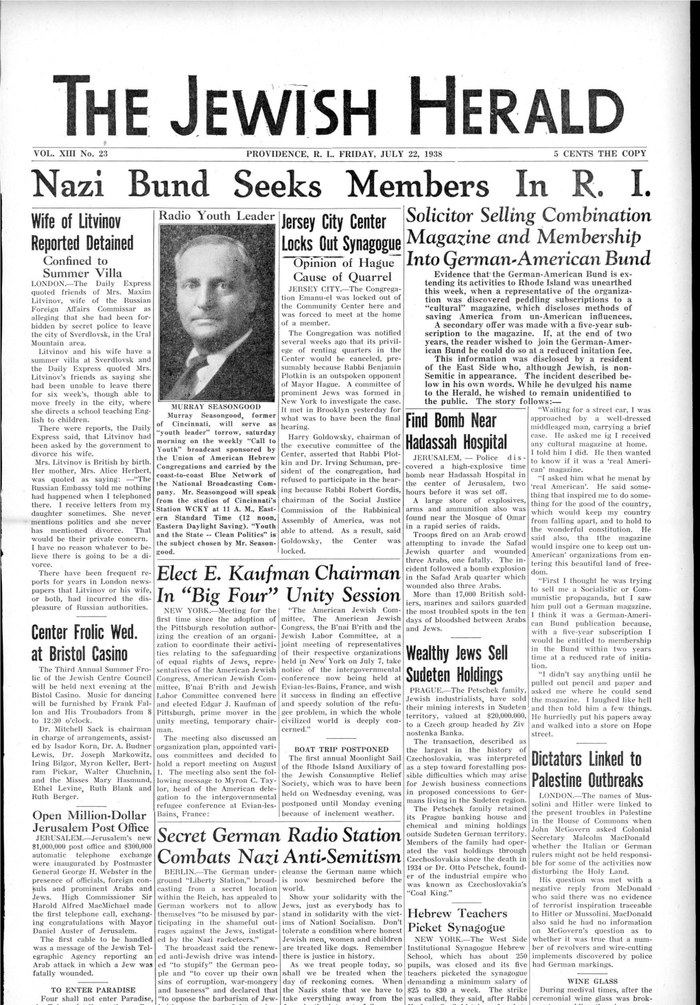 Nazi Bund' Seeks Members in R. I