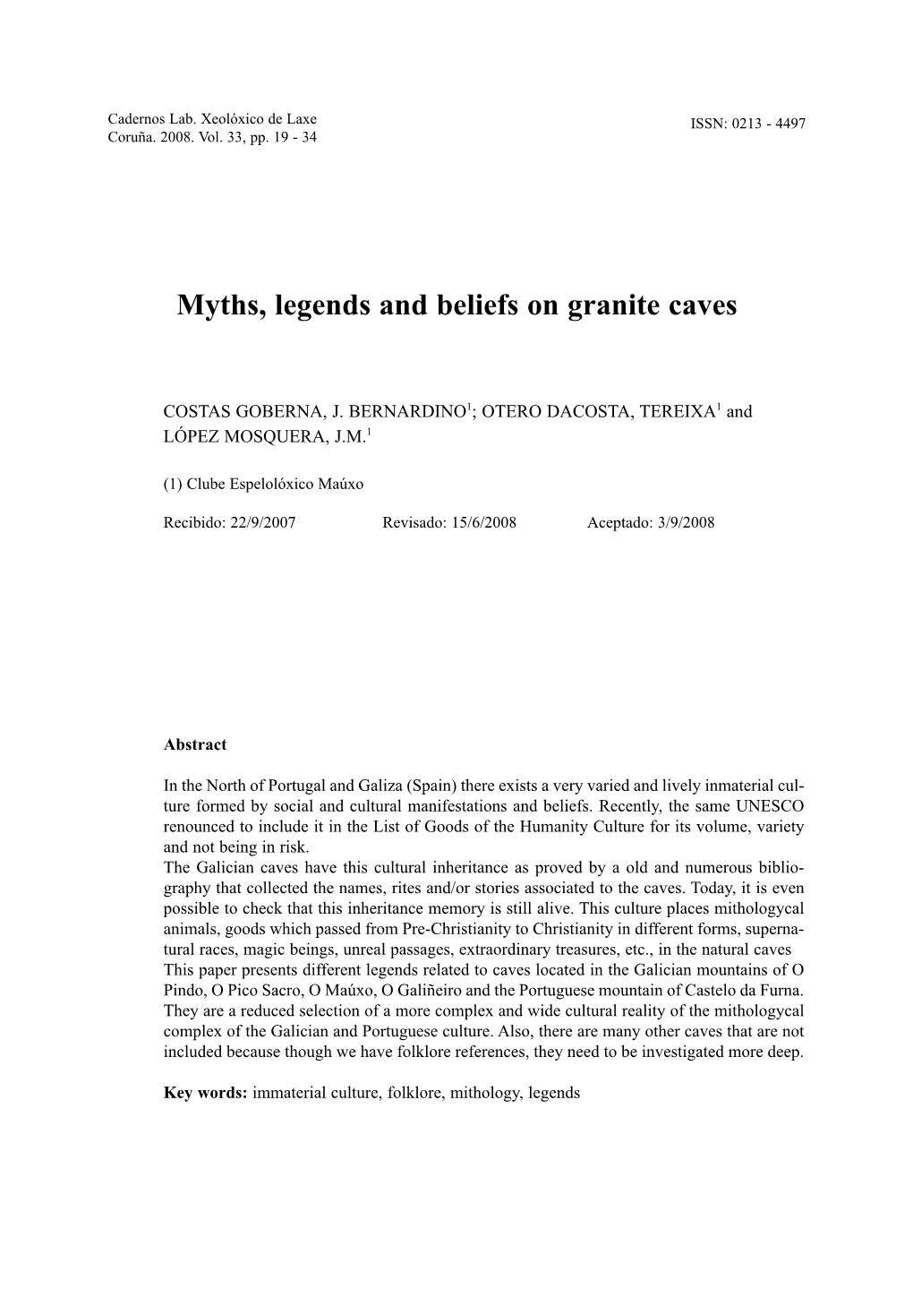 Myths, Legends and Beliefs on Granite Caves