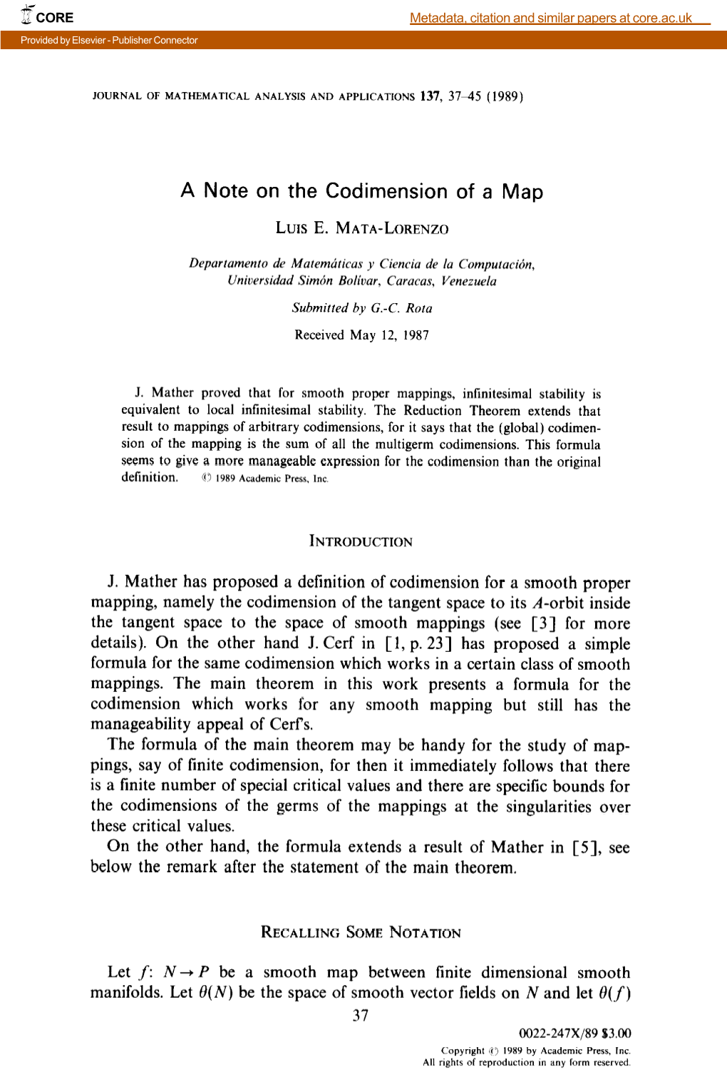 A Note on the Codimension of a Map