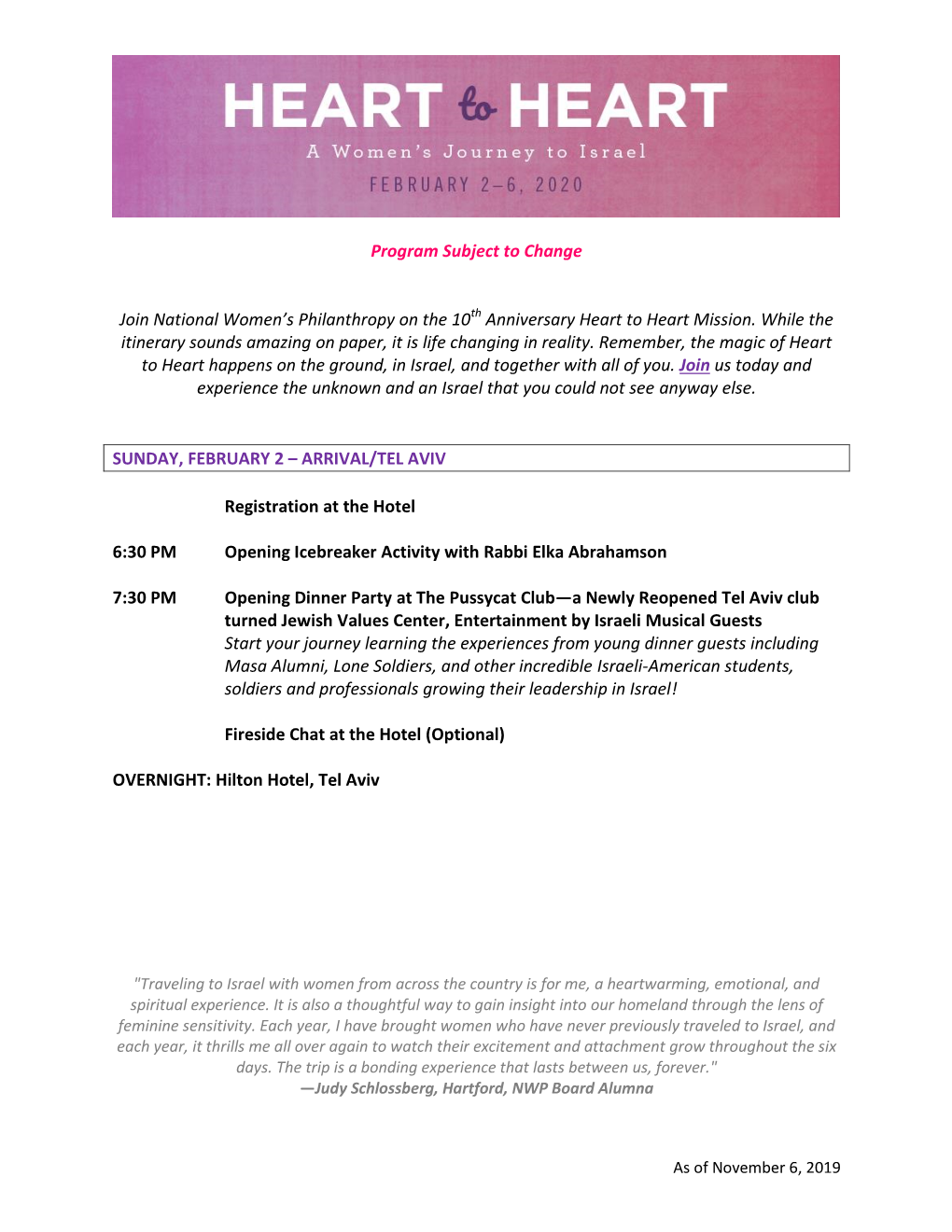 Program Subject to Change Join National Women's Philanthropy On