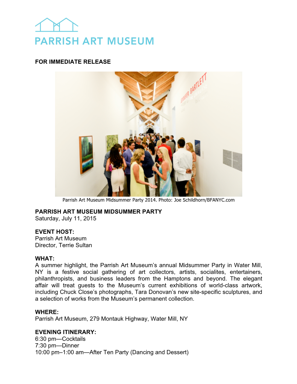 For Immediate Release Parrish Art Museum