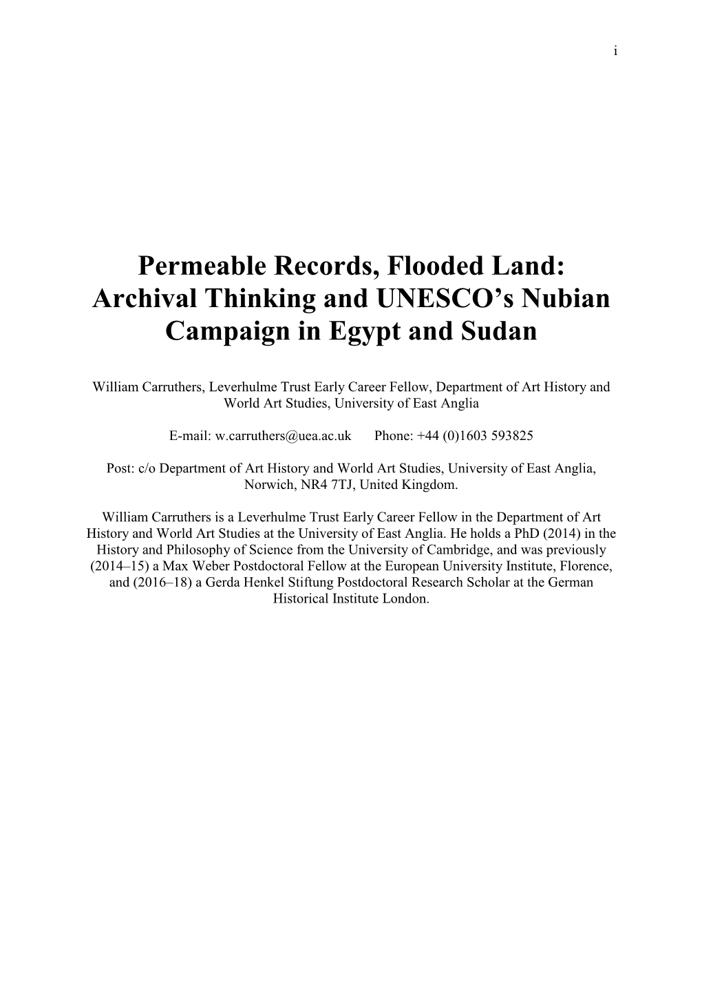 Permeable Records, Flooded Land: Archival Thinking and UNESCO's