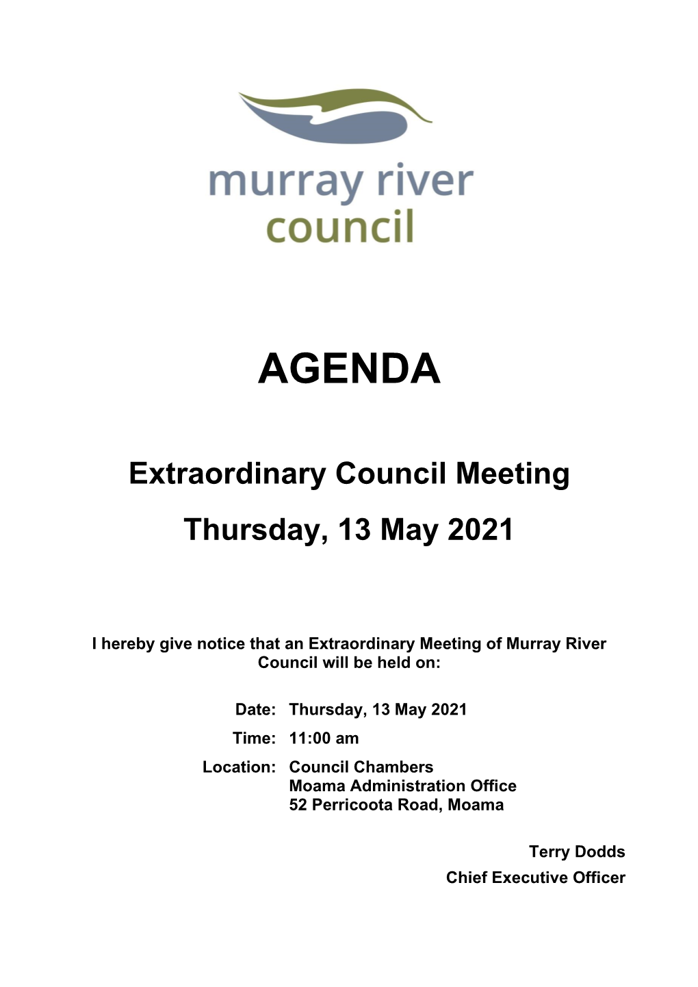Agenda of Extraordinary Council Meeting