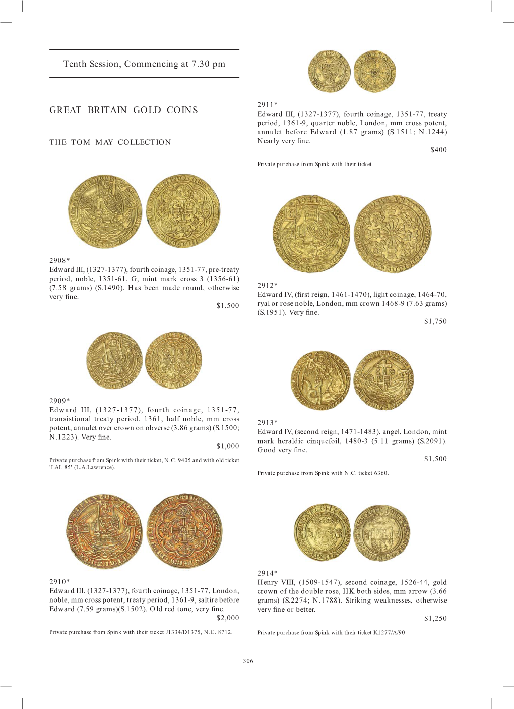 Tenth Session, Commencing at 7.30 Pm GREAT BRITAIN GOLD COINS