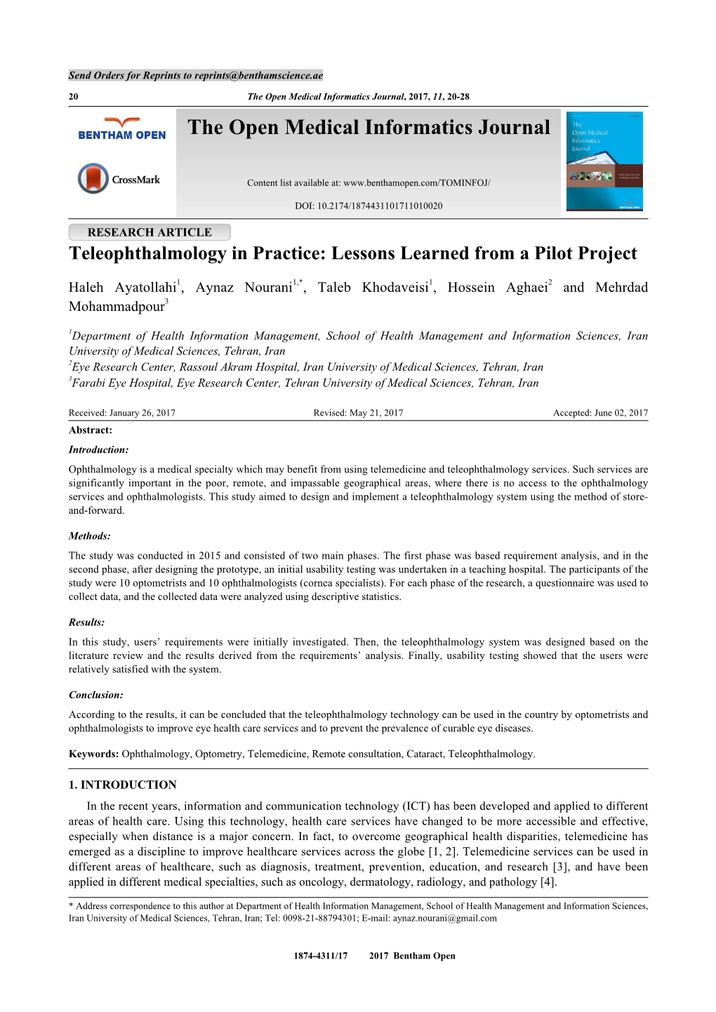 The Open Medical Informatics Journal, 2017, 11, 20-28 the Open Medical Informatics Journal