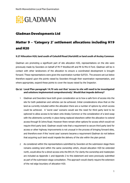Gladman Developments Ltd Matter 9 – 'Category 2' Settlement Allocations
