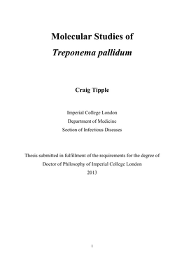 Molecular Studies of Treponema Pallidum
