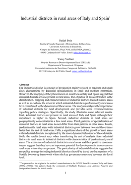 Industrial Districts in Rural Areas of Italy and Spain1