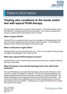 Treating Skin Conditions to the Hands and Or Feet with Topical PUVA Therapy