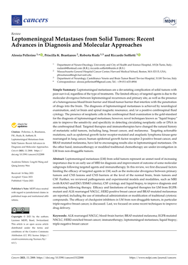 Leptomeningeal Metastases from Solid Tumors: Recent Advances in Diagnosis and Molecular Approaches