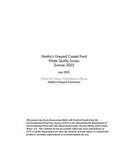 Martha's Vineyard Coastal Pond Water Quality Survey- Summer 2003