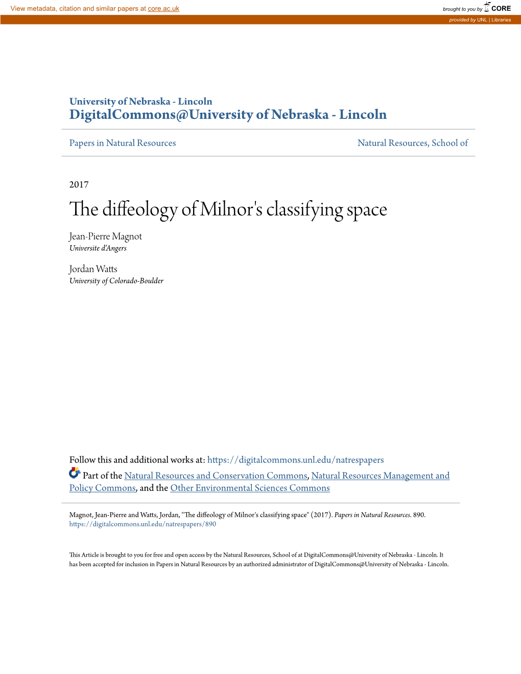 The Diffeology of Milnor's Classifying Space Jean-Pierre Magnot Universite D'angers