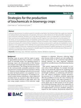 Strategies for the Production of Biochemicals in Bioenergy Crops Chien‑Yuan Lin1,2 and Aymerick Eudes1,2*
