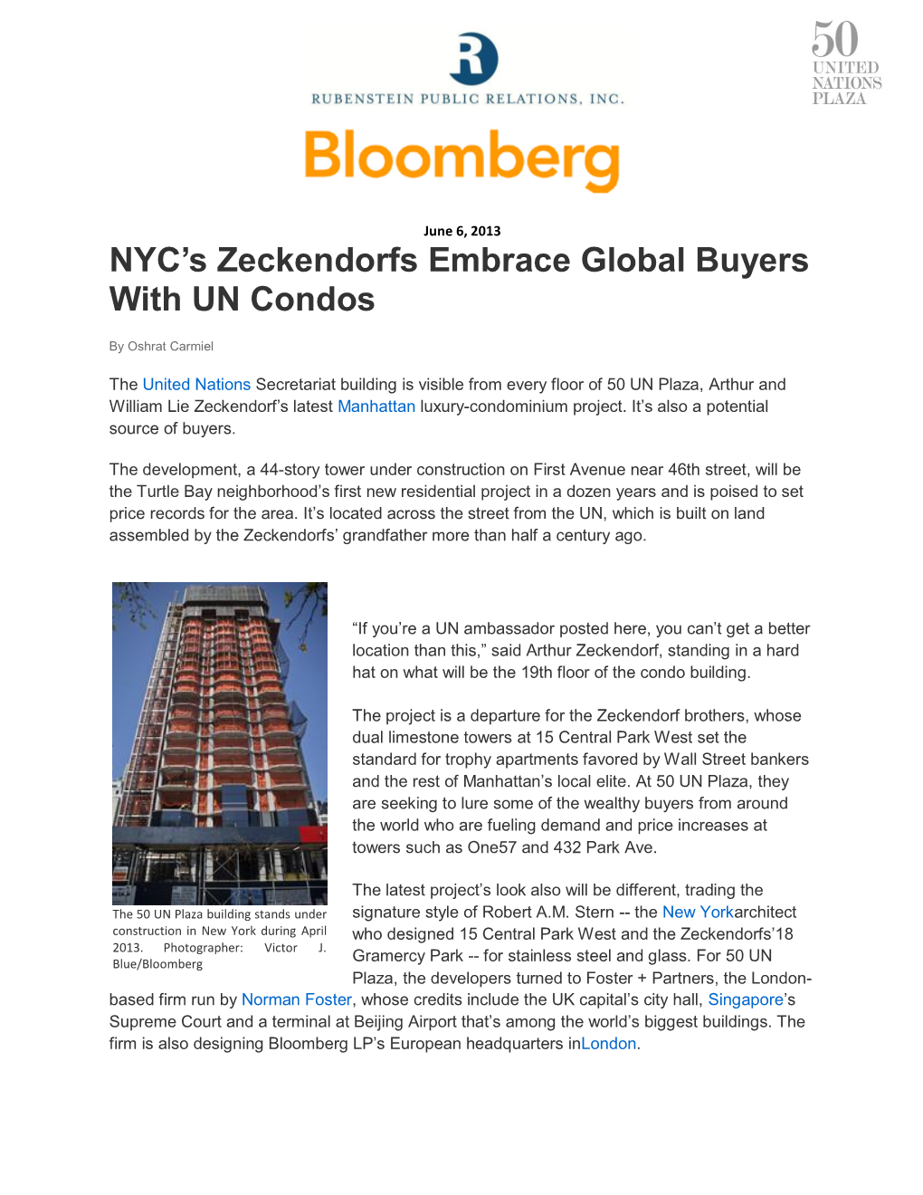 NYC's Zeckendorfs Embrace Global Buyers with UN Condos