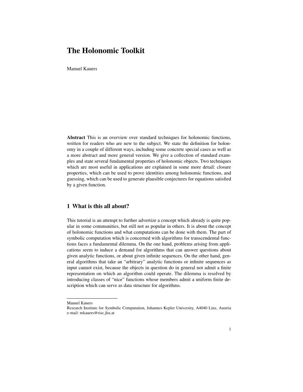 The Holonomic Toolkit