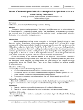 Factors of Economic Growth in KSA an Empirical Analysis from 2000:2014