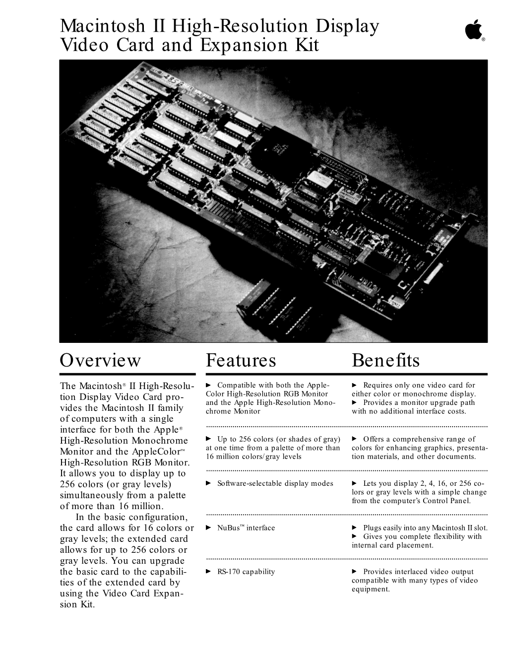 Macintosh II High-Resolution Display Video Card, Expansion