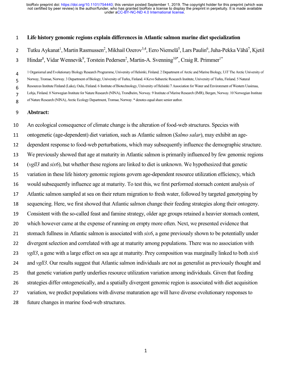 Life History Genomic Regions Explain Differences in Atlantic Salmon Marine Diet Specialization