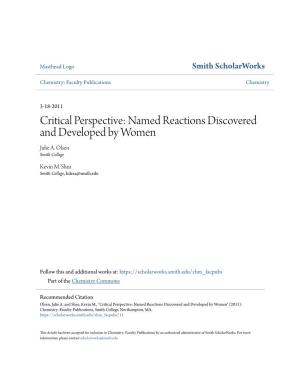 Named Reactions Discovered and Developed by Women Julie A