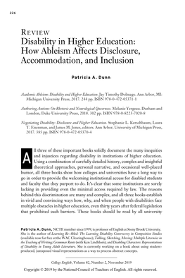 Disability in Higher Education: How Ableism Affects Disclosure, Accommodation, and Inclusion
