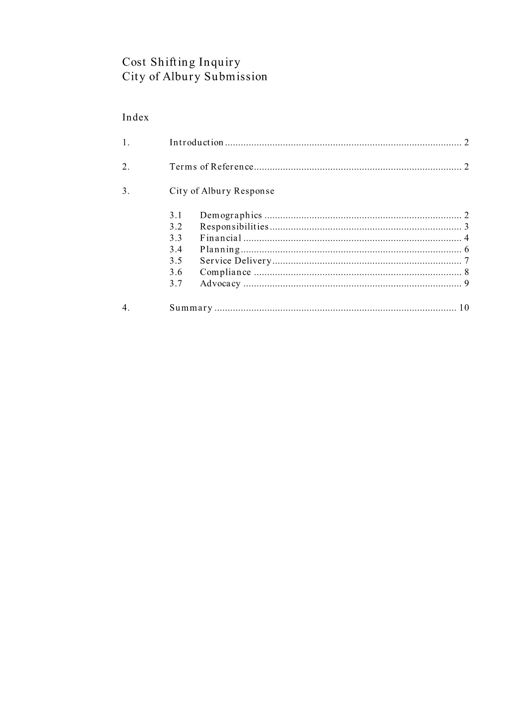 Cost Shifting Inquiry City of Albury Submission