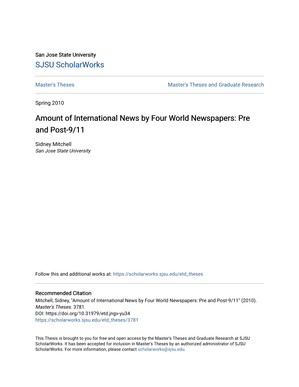 Amount of International News by Four World Newspapers: Pre and Post-9/11