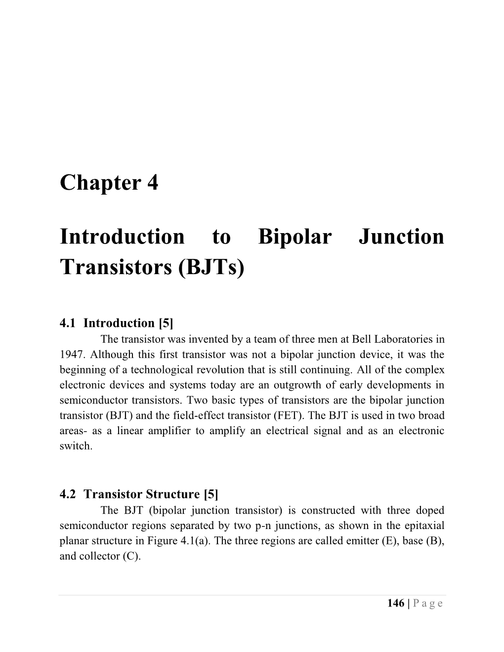 Chapter 4 Introduction to Bipolar Junction Transistors (Bjts)