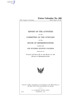 Union Calendar No. 508 107Th Congress, 2D Session – – – – – – – – – – – – House Report 107–807