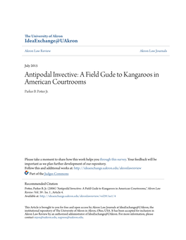 Antipodal Invective: a Field Gude to Kangaroos in American Courtrooms Parker B