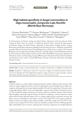 High Habitat-Specificity in Fungal Communities in Oligo-Mesotrophic, Temperate Lake Stechlin (North-East Germany)
