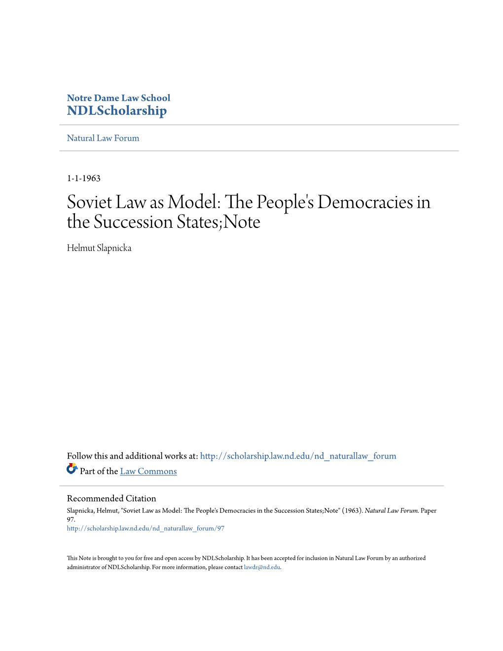 Soviet Law As Model: the Eoplep 'S Democracies in the Succession States;Note Helmut Slapnicka