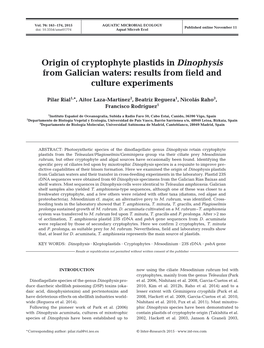 Origin of Cryptophyte Plastids in Dinophysis from Galician Waters: Results from Field and Culture Experiments