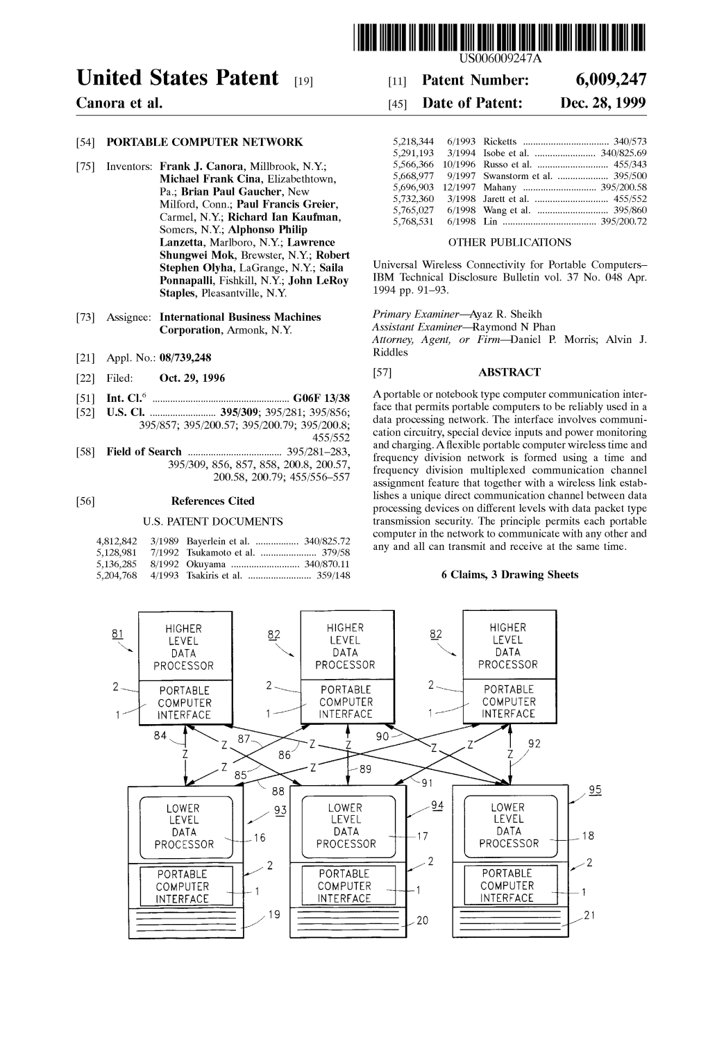 United States Patent (19) 11 Patent Number: 6,009,247 Canora Et Al