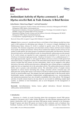 Antioxidant Activity of Myrtus Communis L. and Myrtus Nivellei Batt. & Trab. Extracts: a Brief Review