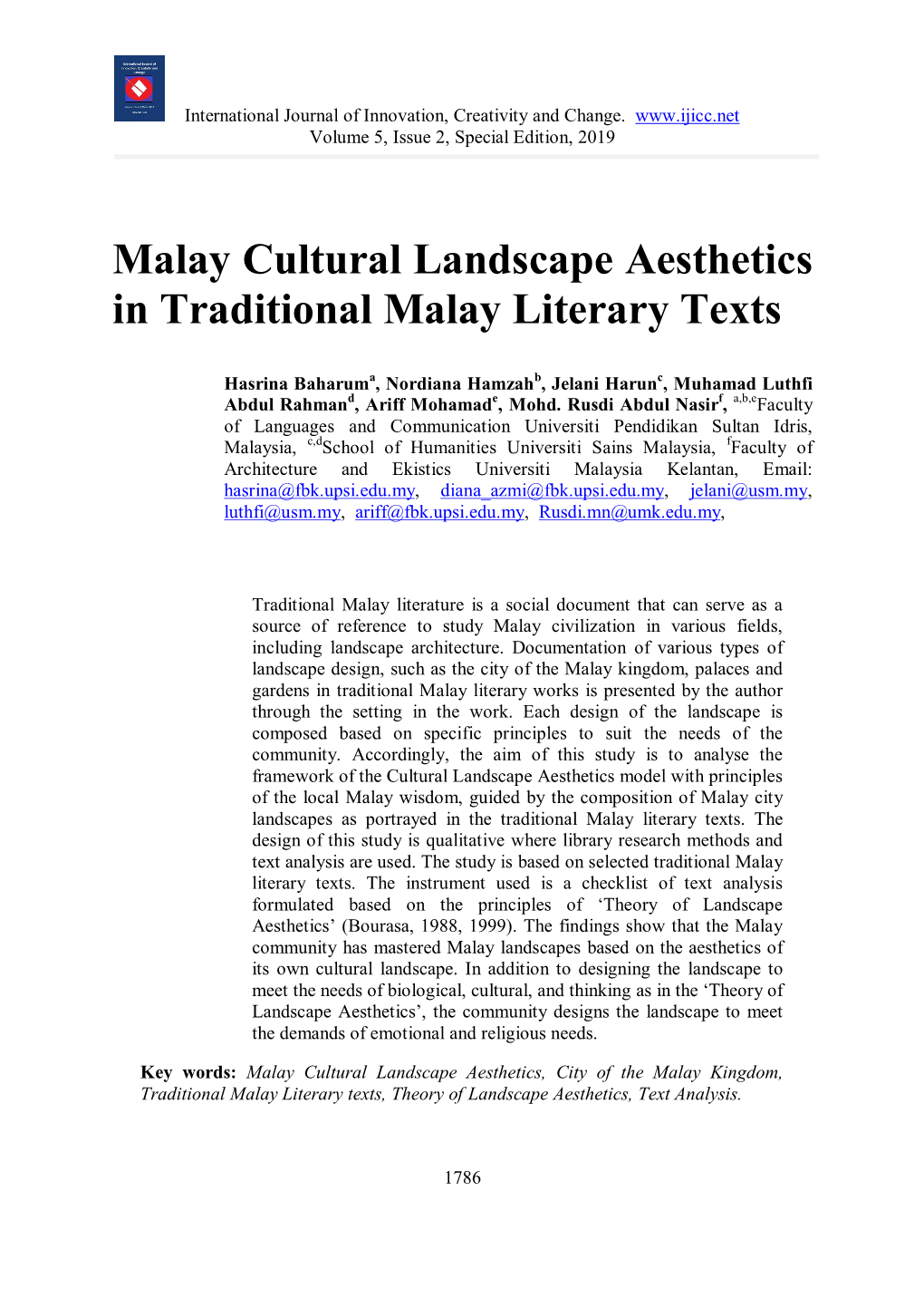 Malay Cultural Landscape Aesthetics in Traditional Malay Literary Texts