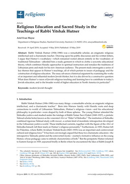 Religious Education and Sacred Study in the Teachings of Rabbi Yitshak Hutner
