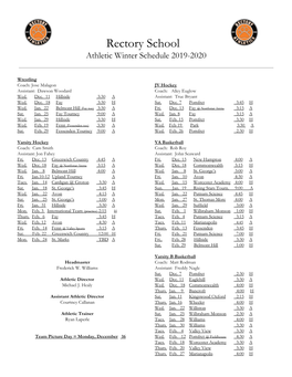 Rectory School Athletic Winter Schedule 2019-2020