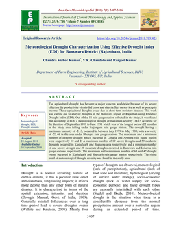 Meteorological Drought Characterization Using Effective Drought Index (EDI) for Banswara District (Rajasthan), India