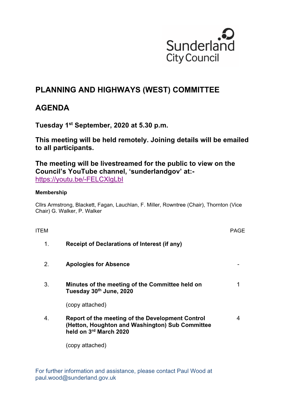At a Meeting of the PLANNING and HIGHWAYS COMMITTEE Held In