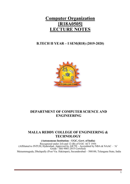 Computer Organization [R18A0505] LECTURE NOTES