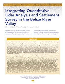 Integrating Quantitative Lidar Analysis and Settlement Survey in the Belize River Valley Claire E